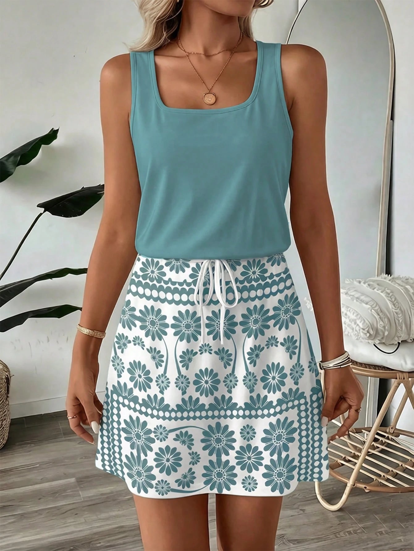 LUNE Women's Casual Printed Short Dress, Suitable For Spring And Summer,Casual Dresses For Women