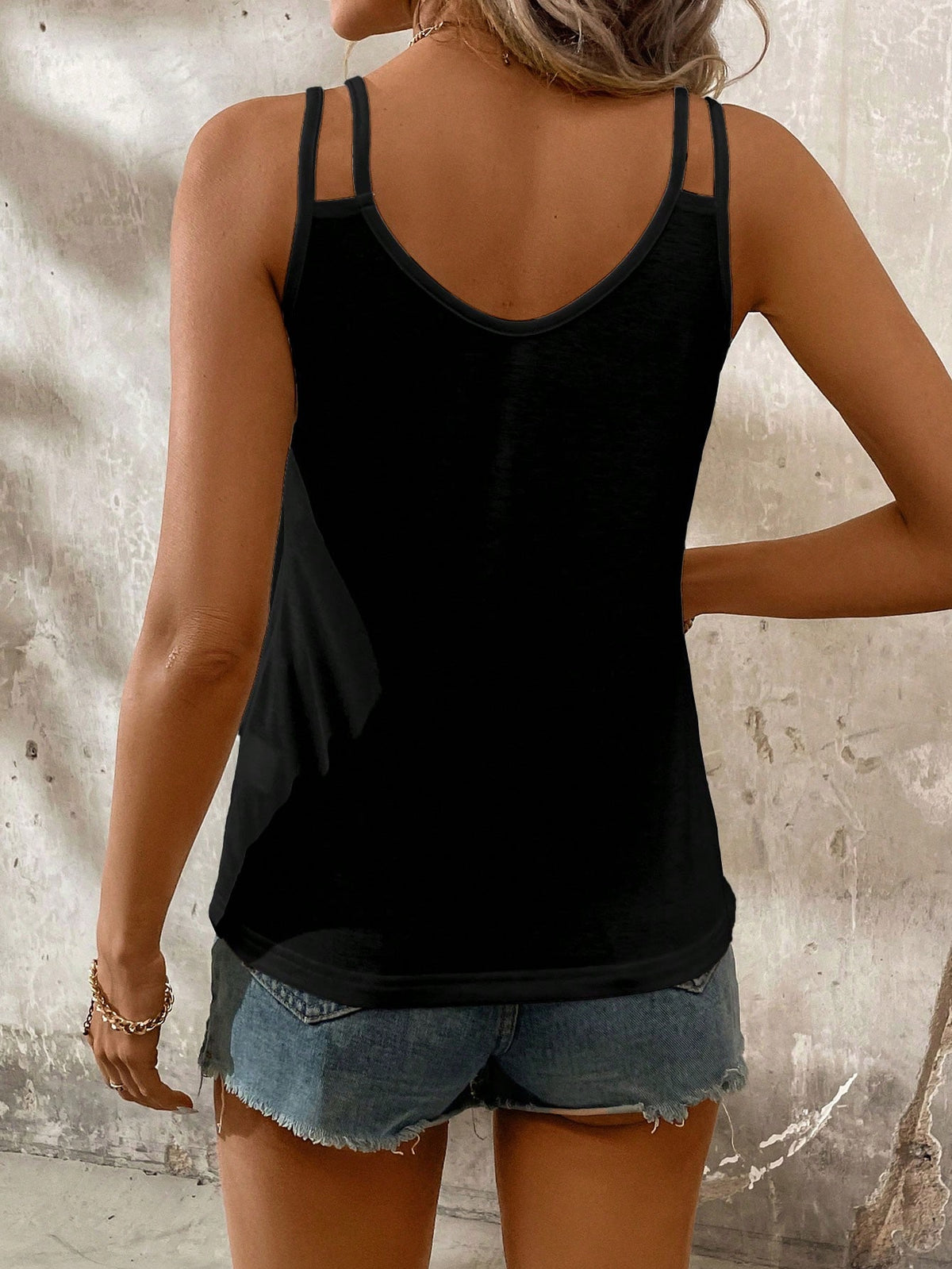 LUNE Women's Solid Color V-Neck Camisole Top For Summer, Versatile,Casual