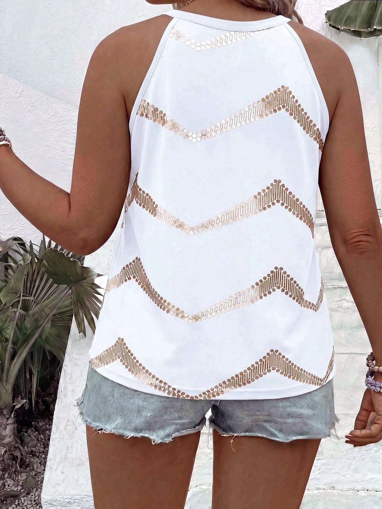 LUNE Women's Spring/Summer New Hot-Selling Gradient Wave Stripe Print Casual Versatile Plus Size Camisole