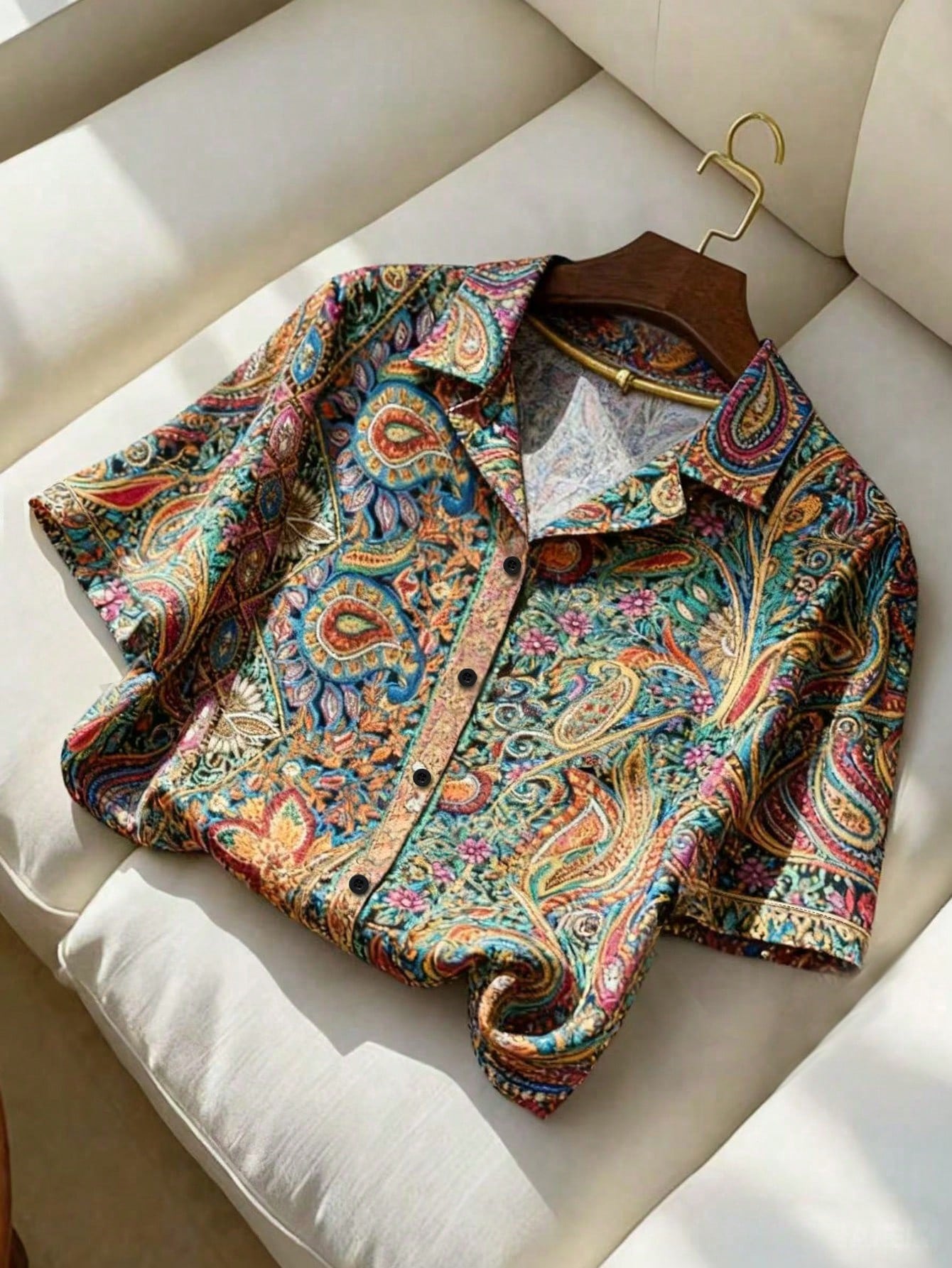 LUNE Women's Summer Floral Print Bohemian Blouse, Casual Vacation Shirt