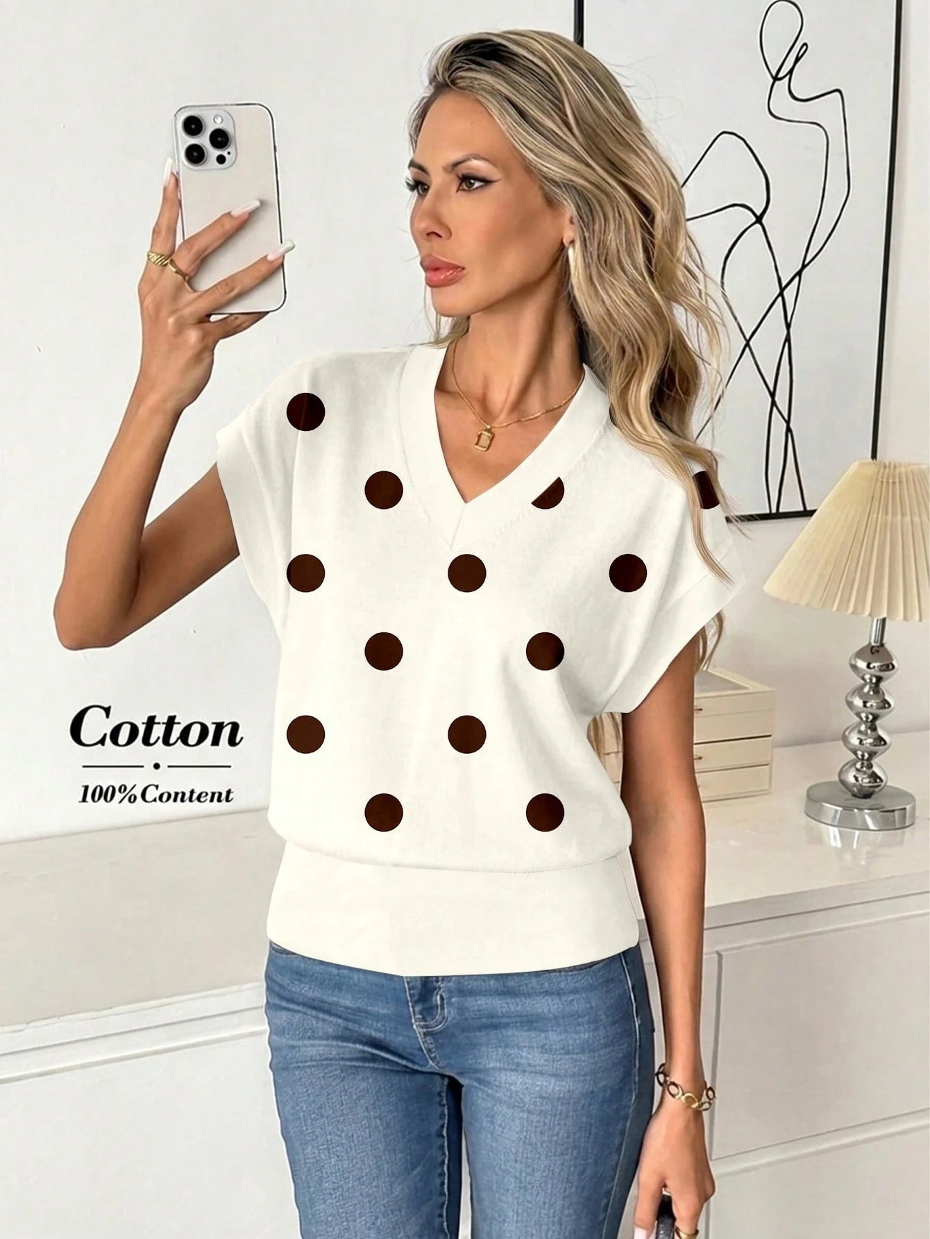 LUNE Women's V-Neck Printed T-Shirt, Versatile For Summer