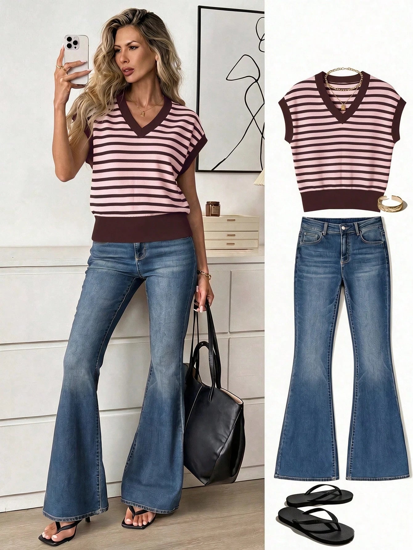 LUNE Women's V-Neck Printed T-Shirt, Versatile For Summer
