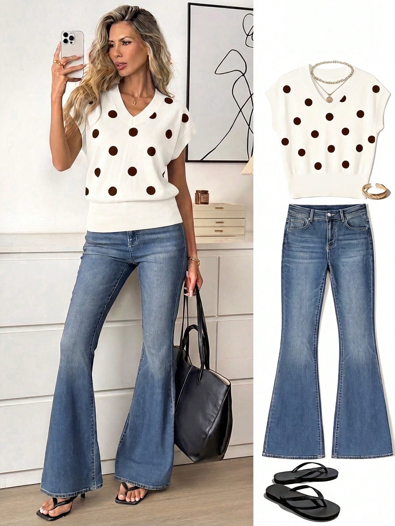 LUNE Women's V-Neck Printed T-Shirt, Versatile For Summer