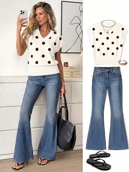 LUNE Women's V-Neck Printed T-Shirt, Versatile For Summer