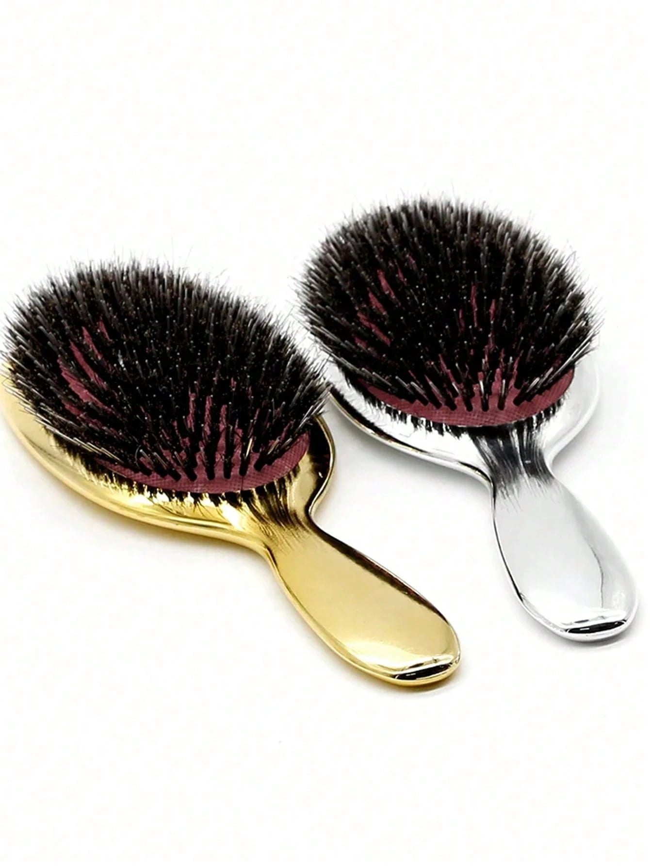 Luxury Gold & Silver Boar Bristle Flat Hairbrush, Oval Hairbrush, Hair Massage Comb, Back To School, Travel & Vacation Essential