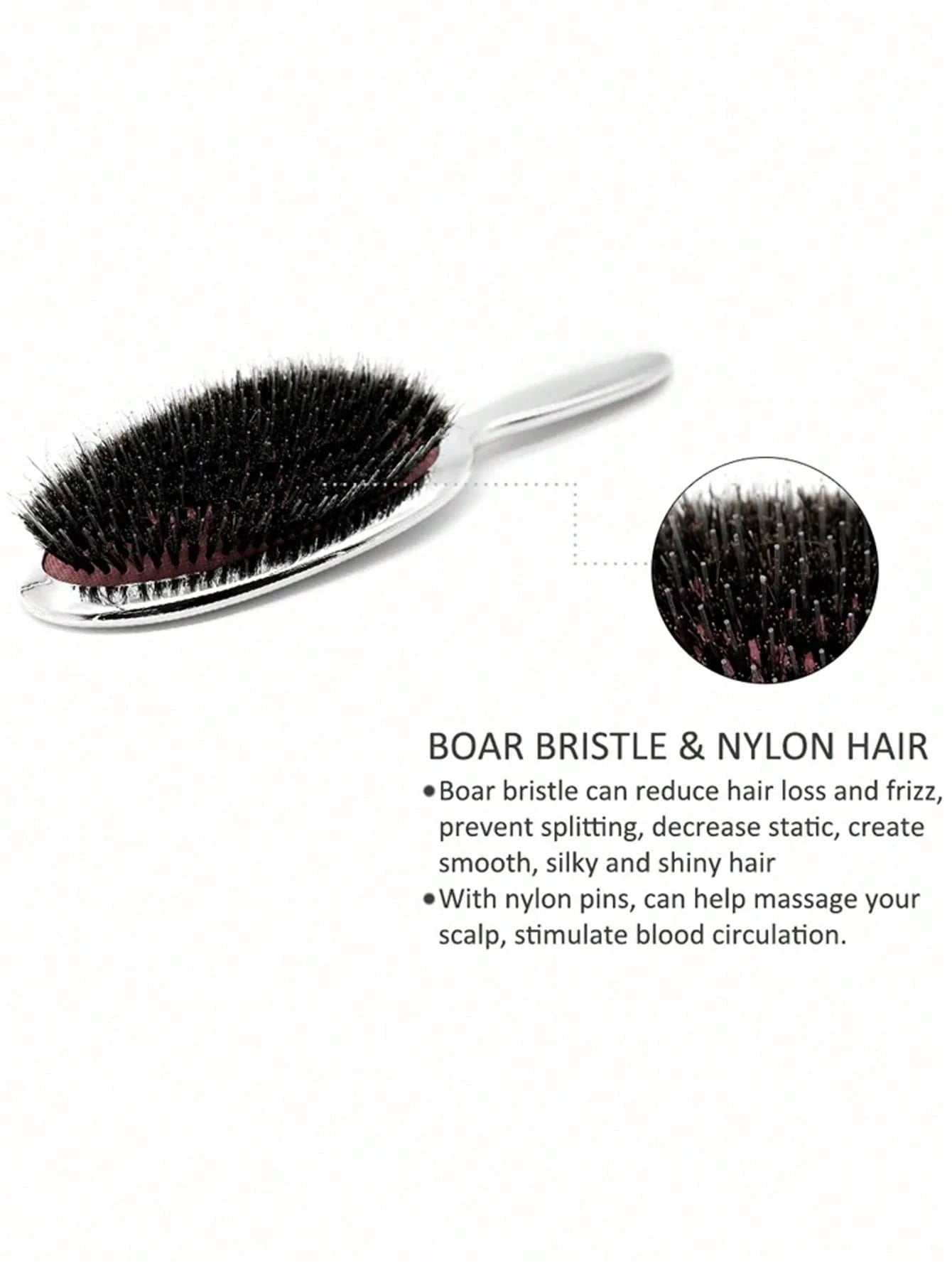 Luxury Gold & Silver Boar Bristle Flat Hairbrush, Oval Hairbrush, Hair Massage Comb, Back To School, Travel & Vacation Essential