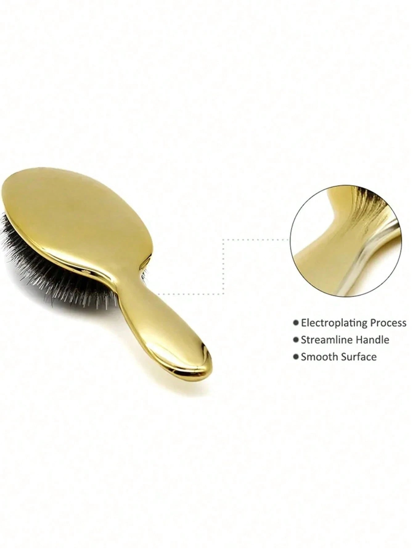 Luxury Gold & Silver Boar Bristle Flat Hairbrush, Oval Hairbrush, Hair Massage Comb, Back To School, Travel & Vacation Essential