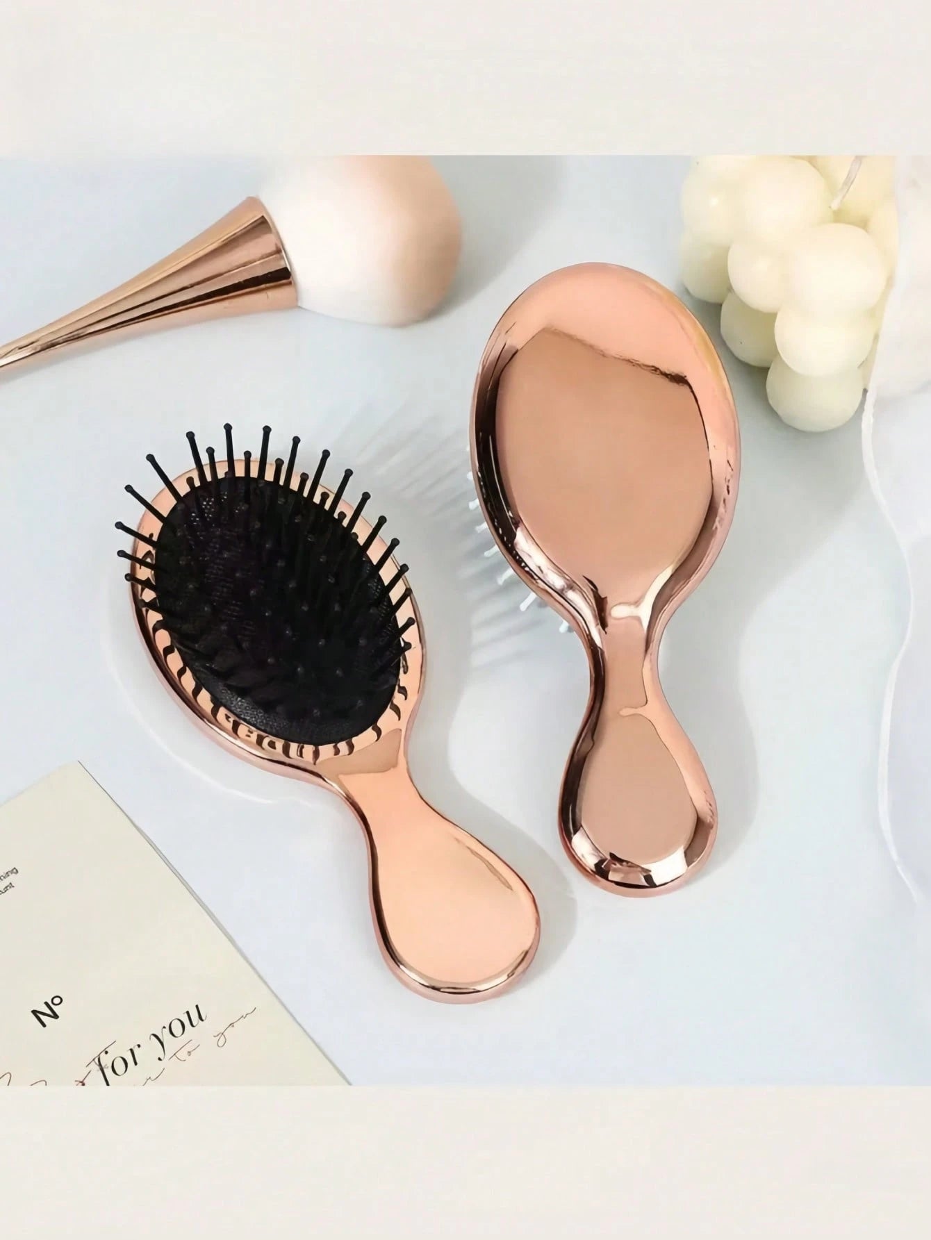 Luxury Gold & Silver Boar Bristle Flat Hairbrush, Oval Hairbrush, Hair Massage Comb, Back To School, Travel & Vacation Essential