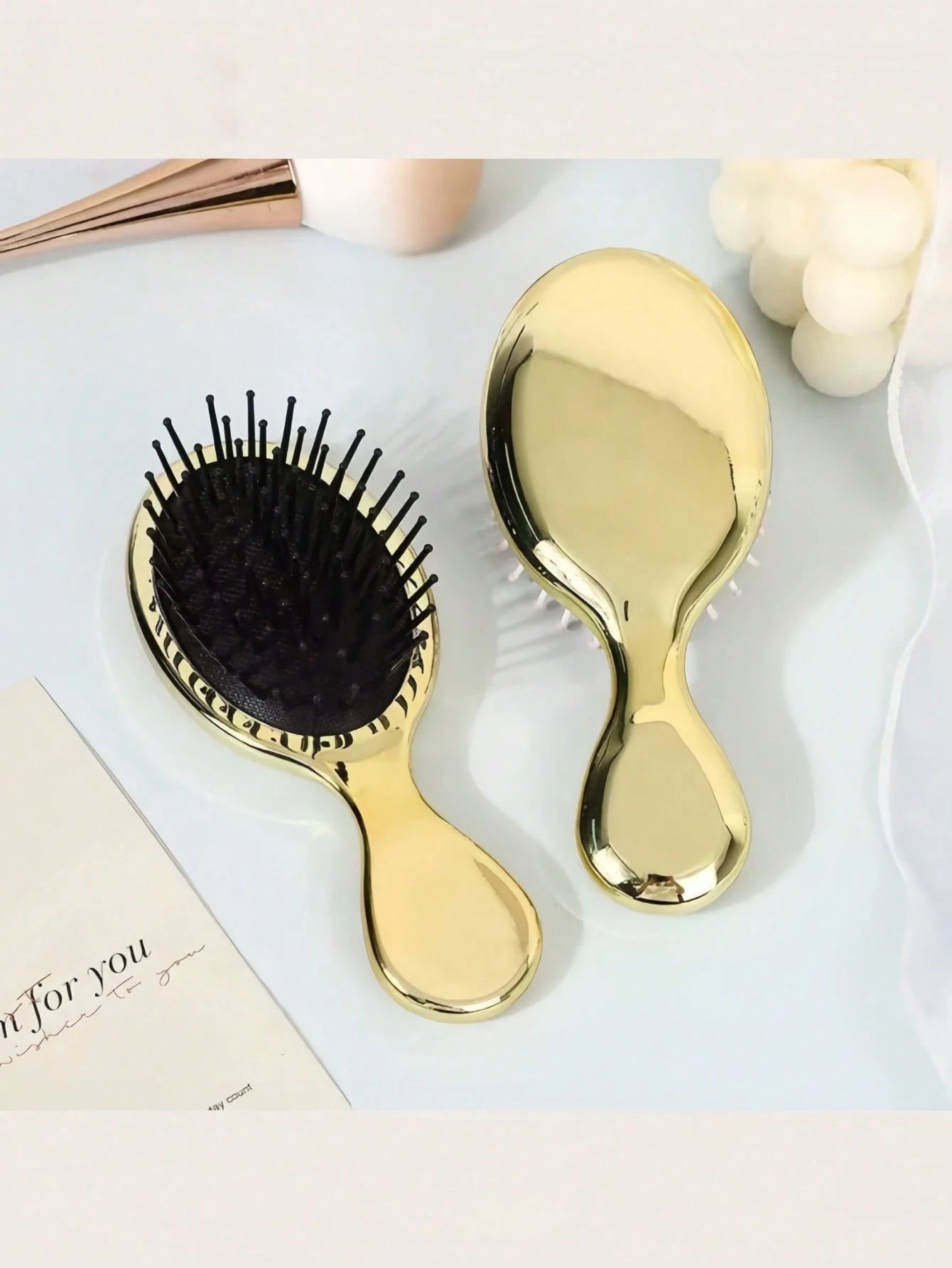 Luxury Gold & Silver Boar Bristle Flat Hairbrush, Oval Hairbrush, Hair Massage Comb, Back To School, Travel & Vacation Essential