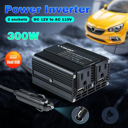 LVYUAN 300W Power Inverter For Vehicles, 12V DC To 110V AC Car Plug Adapter Outlet Converter 6.2A Dual USB Charging Ports Car Truck RV Inverter For Road Trips, Red