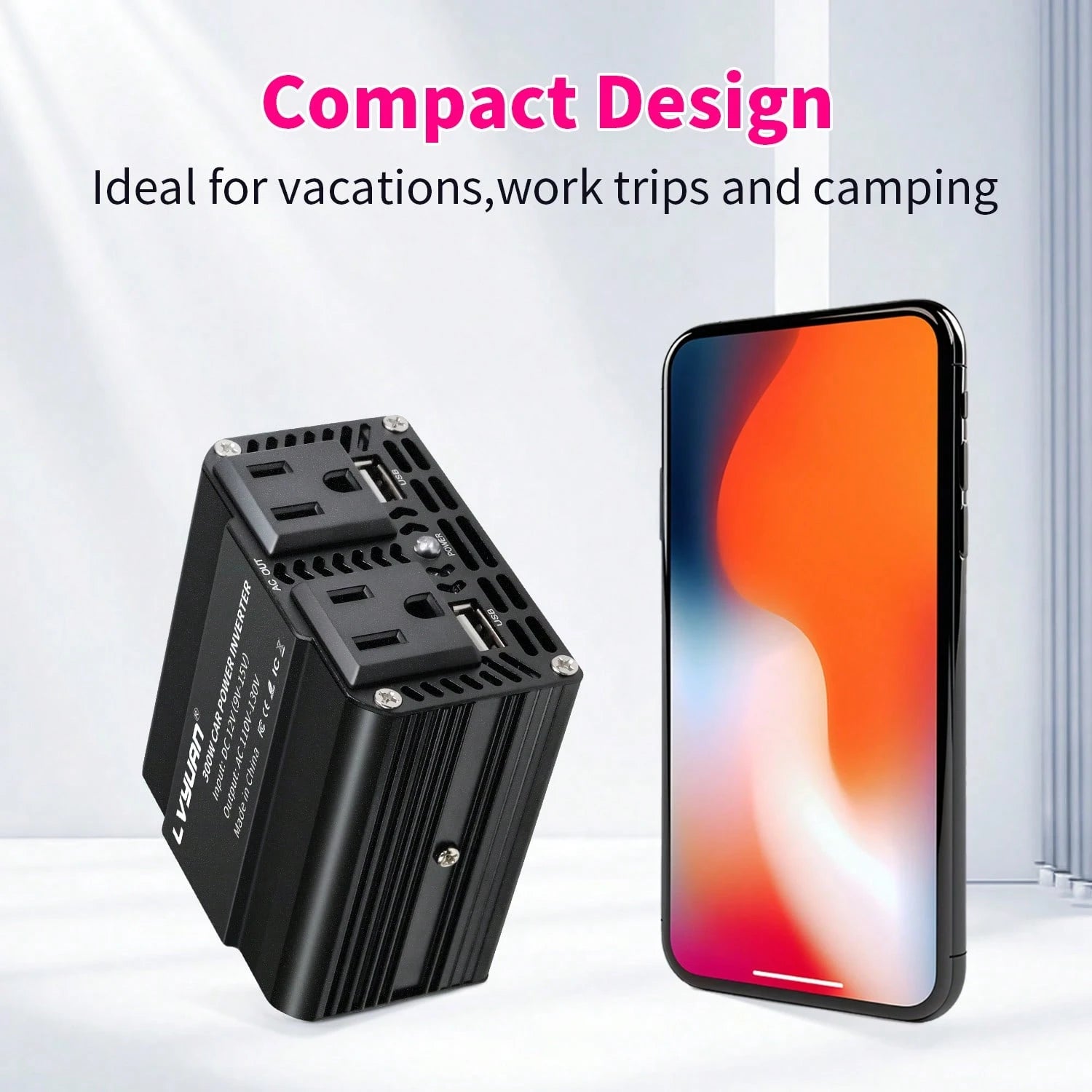 LVYUAN 300W Power Inverter For Vehicles, 12V DC To 110V AC Car Plug Adapter Outlet Converter 6.2A Dual USB Charging Ports Car Truck RV Inverter For Road Trips, Red