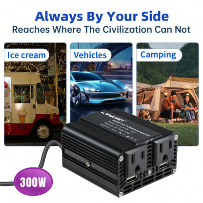 LVYUAN 300W Power Inverter For Vehicles, 12V DC To 110V AC Car Plug Adapter Outlet Converter 6.2A Dual USB Charging Ports Car Truck RV Inverter For Road Trips, Red