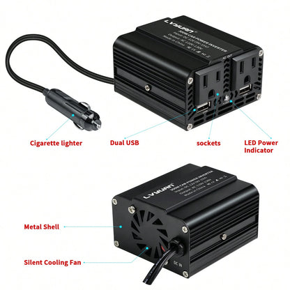 LVYUAN 300W Power Inverter For Vehicles, 12V DC To 110V AC Car Plug Adapter Outlet Converter 6.2A Dual USB Charging Ports Car Truck RV Inverter For Road Trips, Red