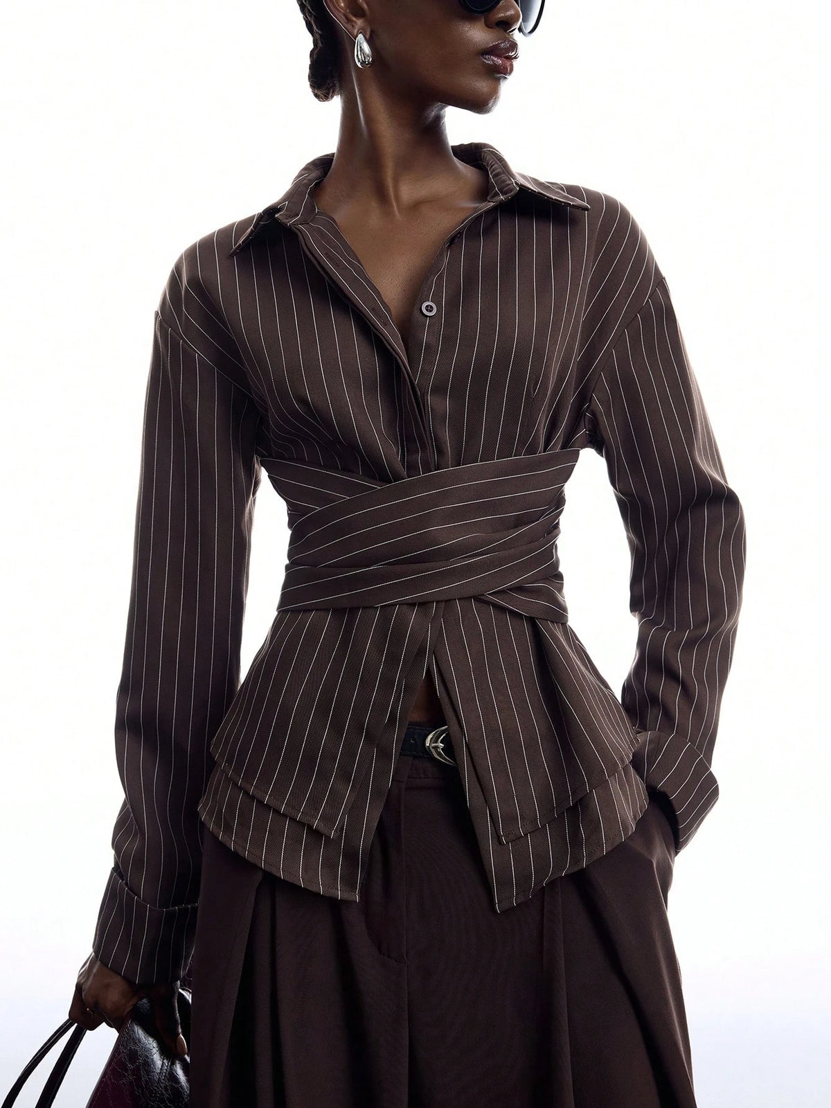 LYSMO 2026 New Arrive Minimalism Women's Striped Pleated Casual Versatile Daily Commute Shirt Work Outfits For Women