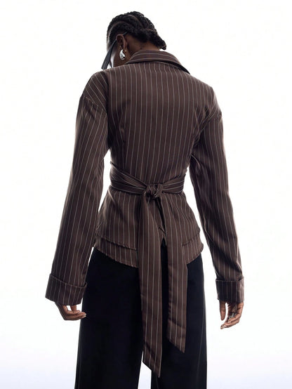 LYSMO 2026 New Arrive Minimalism Women's Striped Pleated Casual Versatile Daily Commute Shirt Work Outfits For Women
