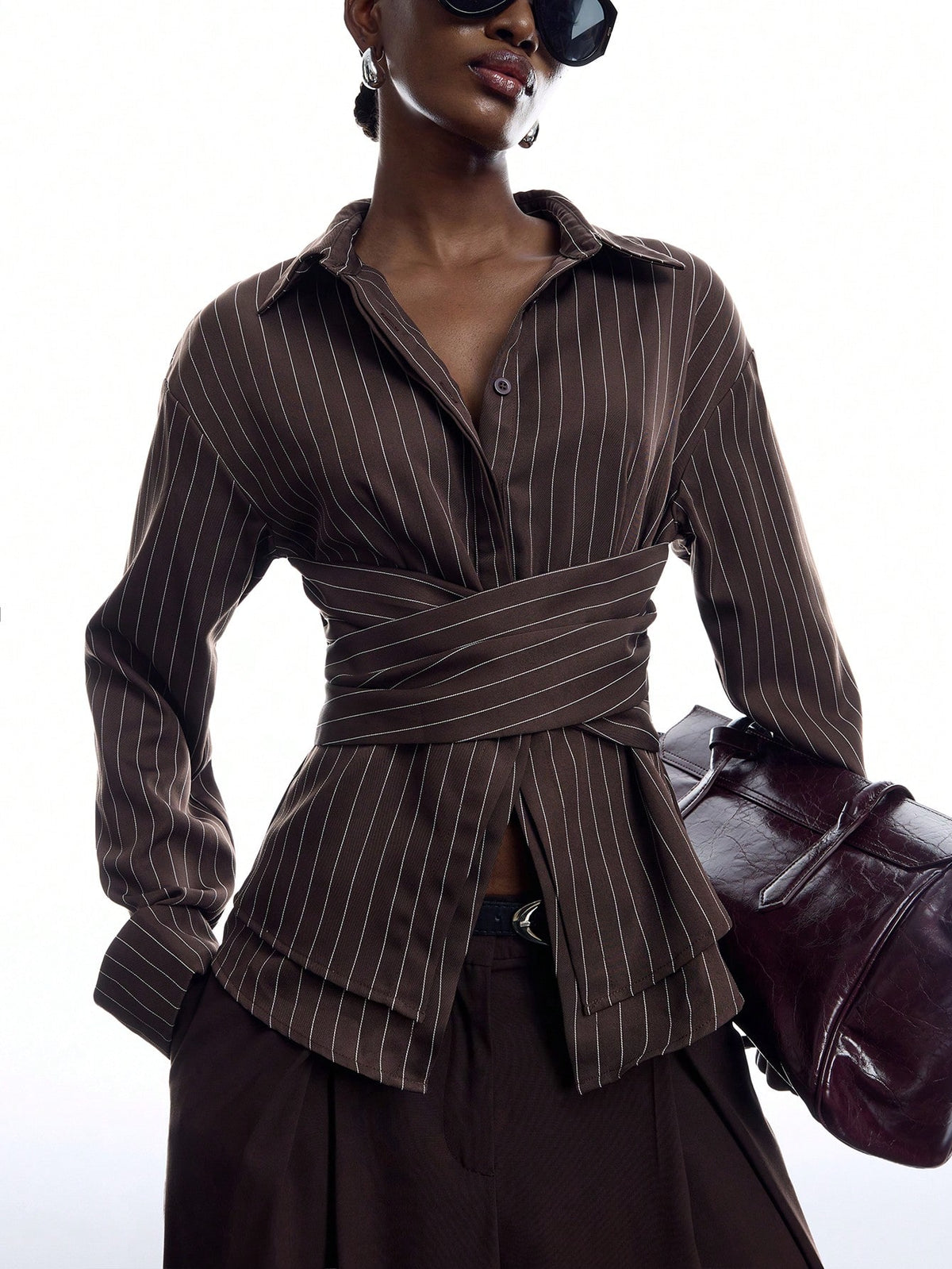LYSMO 2026 New Arrive Minimalism Women's Striped Pleated Casual Versatile Daily Commute Shirt Work Outfits For Women