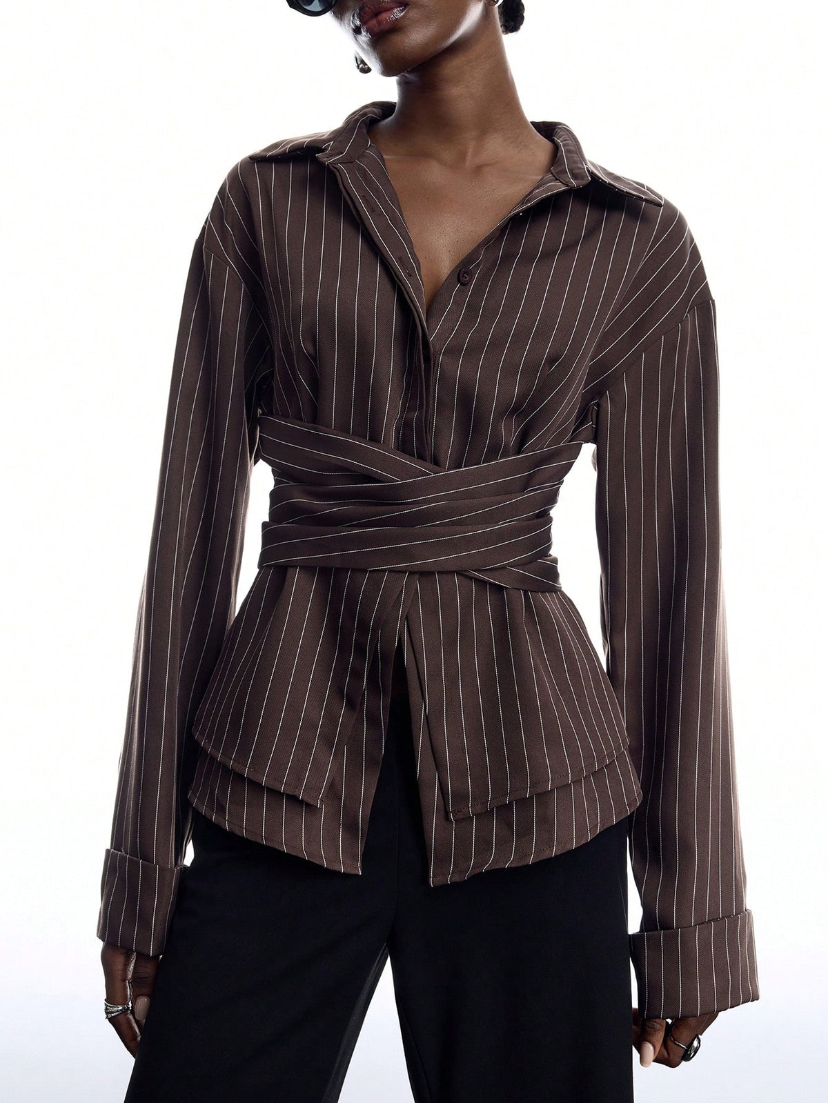 LYSMO 2026 New Arrive Minimalism Women's Striped Pleated Casual Versatile Daily Commute Shirt Work Outfits For Women