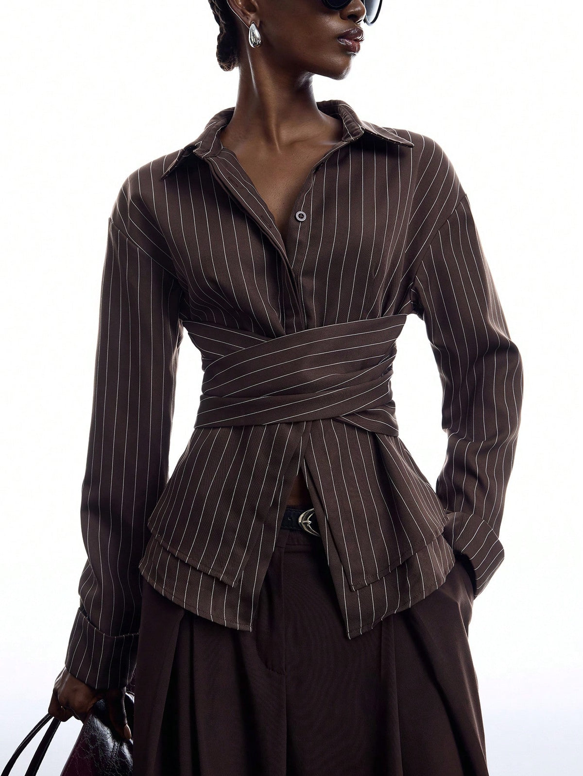 LYSMO 2026 New Arrive Minimalism Women's Striped Pleated Casual Versatile Daily Commute Shirt Work Outfits For Women