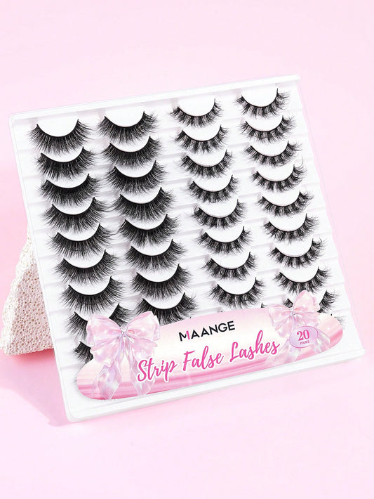 MAANGE 20 Pairs Large Capacity Mixed Style False Eyelashes Set, Cat Eye Cartoon Lashes, Lightweight Airy Fluffy 3D Voluminous Soft Full Strip Lashes, Natural Bold Makeup Versatile Multi-Style, Strip L
