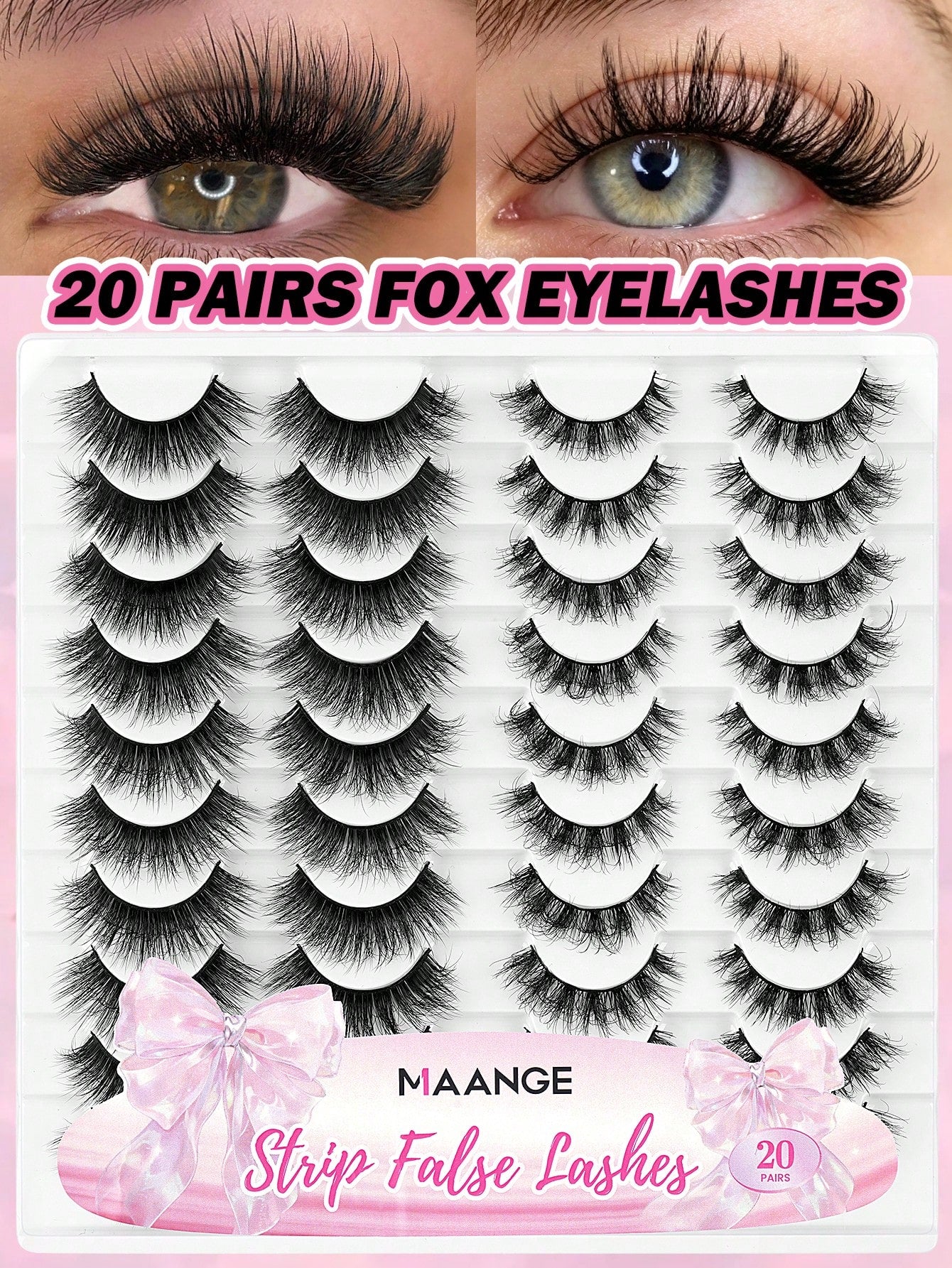 MAANGE 20 Pairs Large Capacity Mixed Style False Eyelashes Set, Cat Eye Cartoon Lashes, Lightweight Airy Fluffy 3D Voluminous Soft Full Strip Lashes, Natural Bold Makeup Versatile Multi-Style, Strip L