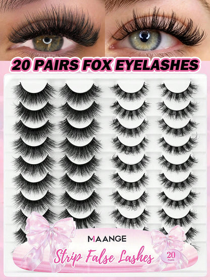 MAANGE 20 Pairs Large Capacity Mixed Style False Eyelashes Set, Cat Eye Cartoon Lashes, Lightweight Airy Fluffy 3D Voluminous Soft Full Strip Lashes, Natural Bold Makeup Versatile Multi-Style, Strip L