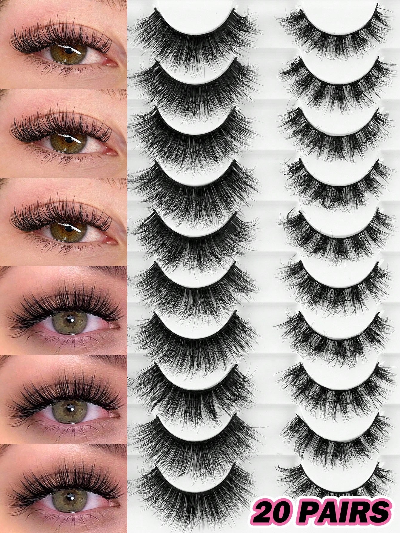 MAANGE 20 Pairs Large Capacity Mixed Style False Eyelashes Set, Cat Eye Cartoon Lashes, Lightweight Airy Fluffy 3D Voluminous Soft Full Strip Lashes, Natural Bold Makeup Versatile Multi-Style, Strip L