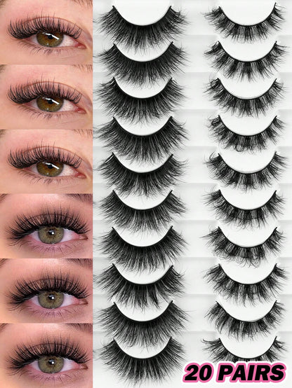 MAANGE 20 Pairs Large Capacity Mixed Style False Eyelashes Set, Cat Eye Cartoon Lashes, Lightweight Airy Fluffy 3D Voluminous Soft Full Strip Lashes, Natural Bold Makeup Versatile Multi-Style, Strip L