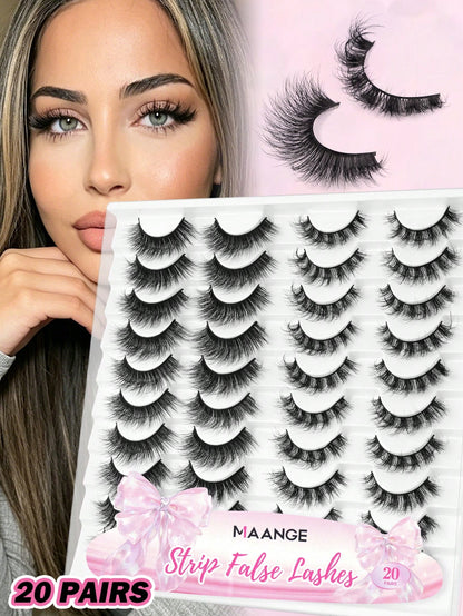 MAANGE 20 Pairs Large Capacity Mixed Style False Eyelashes Set, Cat Eye Cartoon Lashes, Lightweight Airy Fluffy 3D Voluminous Soft Full Strip Lashes, Natural Bold Makeup Versatile Multi-Style, Strip L