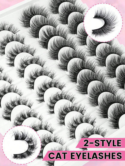 MAANGE 20 Pairs Large Capacity Mixed Style False Eyelashes Set, Cat Eye Cartoon Lashes, Lightweight Airy Fluffy 3D Voluminous Soft Full Strip Lashes, Natural Bold Makeup Versatile Multi-Style, Strip L