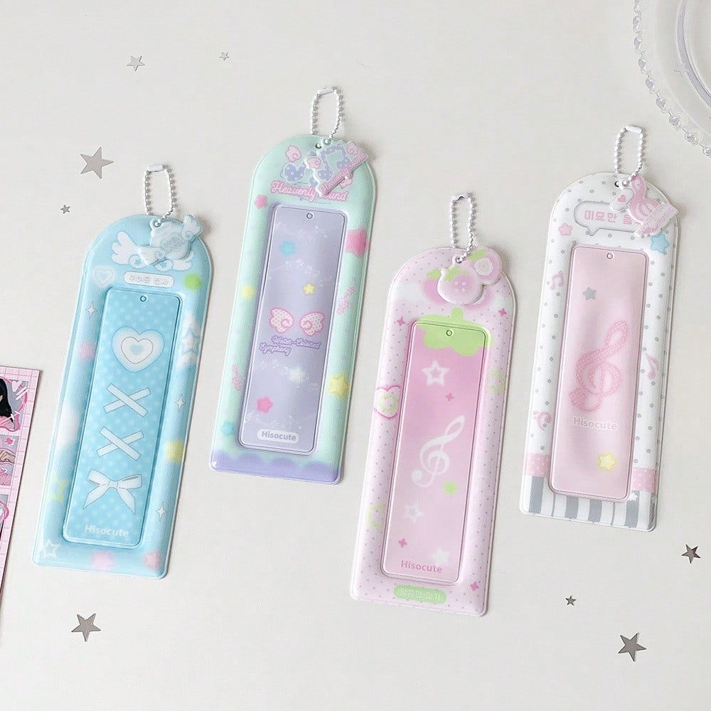 Macaron Gradient Long Card Holder, Korean Style 4-Grid Photo Protector With Chain And Pendant, Photocard Holder