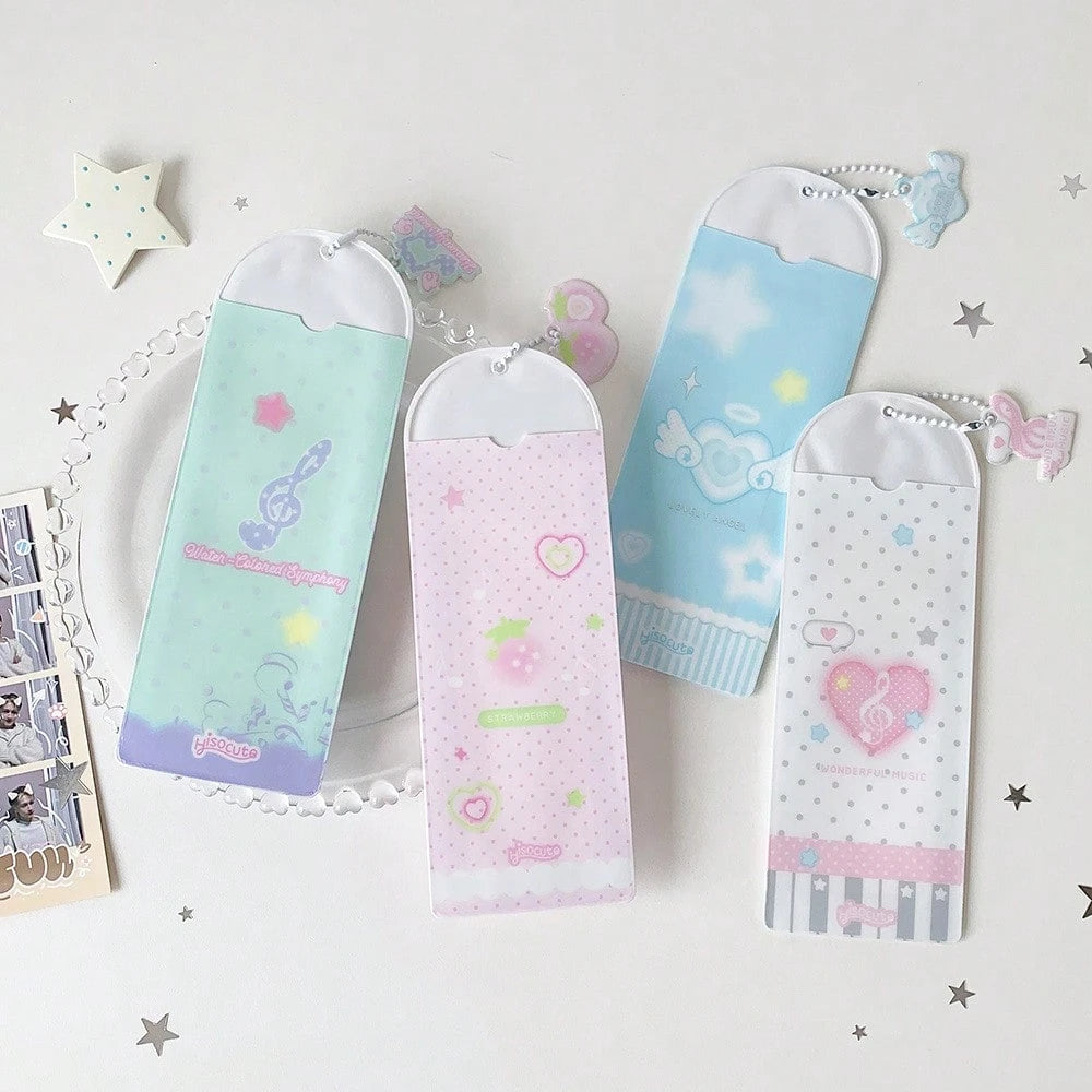 Macaron Gradient Long Card Holder, Korean Style 4-Grid Photo Protector With Chain And Pendant, Photocard Holder