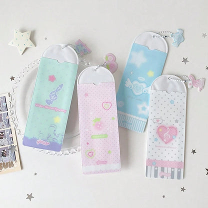Macaron Gradient Long Card Holder, Korean Style 4-Grid Photo Protector With Chain And Pendant, Photocard Holder