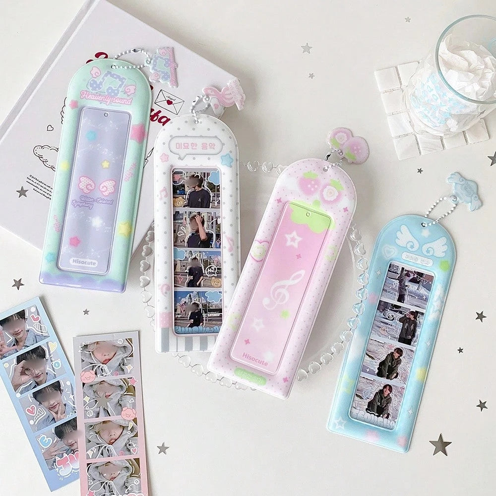 Macaron Gradient Long Card Holder, Korean Style 4-Grid Photo Protector With Chain And Pendant, Photocard Holder