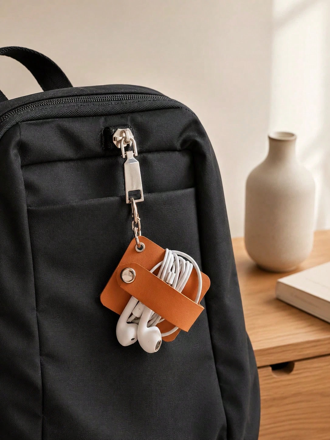 Madebyblanc PU Leather Cable Organizer, Snap Button USB Cord Winder & Earphone Wire Holder, Portable Cable Tie For Charging Cables, Headphones, Data Cords, Desk, Bag, Travel, Office, Daily Storage, Bi