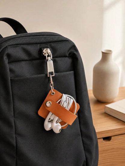 Madebyblanc PU Leather Cable Organizer, Snap Button USB Cord Winder & Earphone Wire Holder, Portable Cable Tie For Charging Cables, Headphones, Data Cords, Desk, Bag, Travel, Office, Daily Storage, Bi