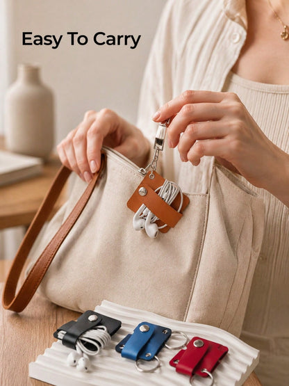 Madebyblanc PU Leather Cable Organizer, Snap Button USB Cord Winder & Earphone Wire Holder, Portable Cable Tie For Charging Cables, Headphones, Data Cords, Desk, Bag, Travel, Office, Daily Storage, Bi