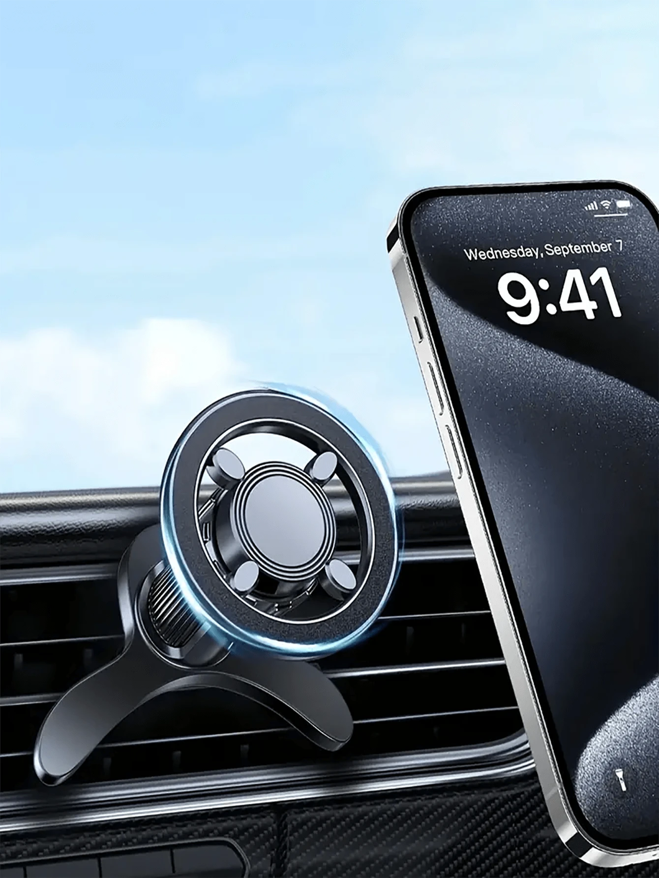 Magnetic Car Phone Holder- Rotatable And Adjustable Angle, Stable Suction Cup Base, Built-In Strong Neodymium Magnets, Auto Attachment, Signal-Friendly, Compact And Stable Design, Suitable For All Sm