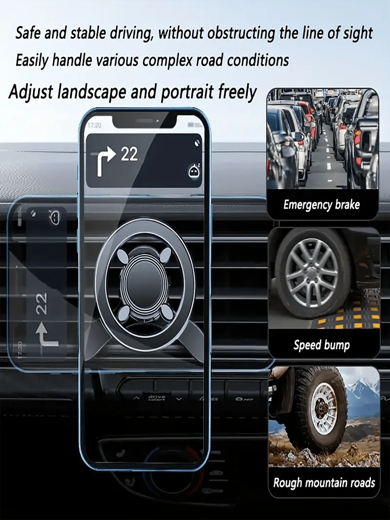 Magnetic Car Phone Holder- Rotatable And Adjustable Angle, Stable Suction Cup Base, Built-In Strong Neodymium Magnets, Auto Attachment, Signal-Friendly, Compact And Stable Design, Suitable For All Sm