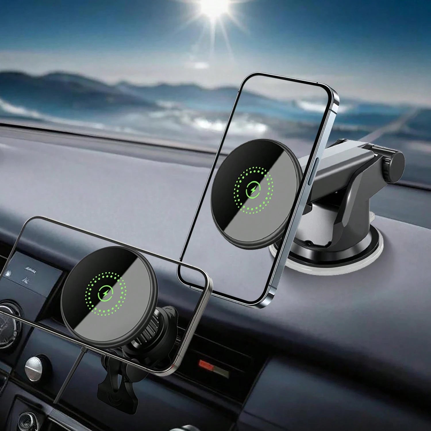 Magnetic Wireless Car Charger, 2 In 1 Fast Charging Magnetic Car Charger Mount Phone Holder Compatible With IPhone 17 16 15 14 13 12 Pro Max/Plus/Mini Car Accessories