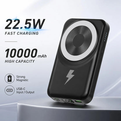Magnetic Wireless Fast Charger 10000mAh Power Bank, Foldable Phone Stand Built-In Dual Cables LED Digital Battery Level Indicator, Camping Gear College Essentials Back To School Gear For Android Smart