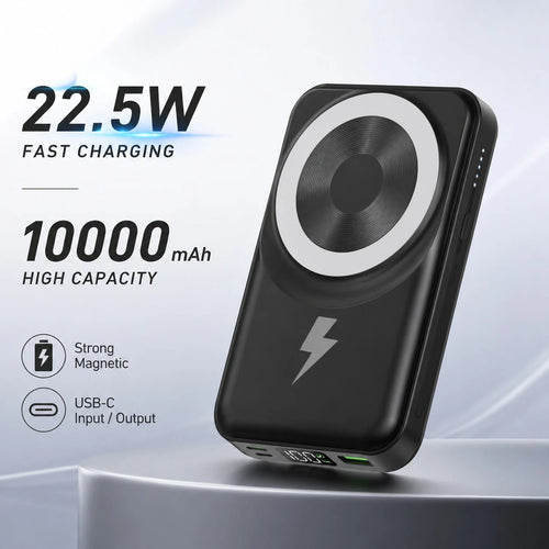 Magnetic Wireless Fast Charger 10000mAh Power Bank, Foldable Phone Stand Built-In Dual Cables LED Digital Battery Level Indicator, Camping Gear College Essentials Back To School Gear For Android Smart