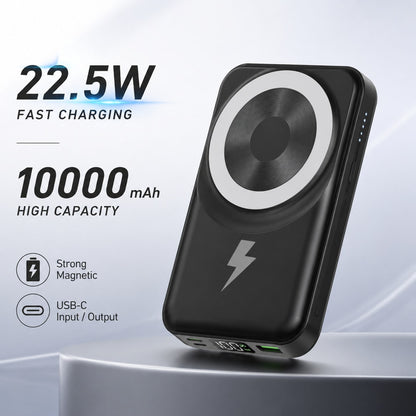 Magnetic Wireless Fast Charger 10000mAh Power Bank, Foldable Phone Stand Built-In Dual Cables LED Digital Battery Level Indicator, Camping Gear College Essentials Back To School Gear For Android Smart