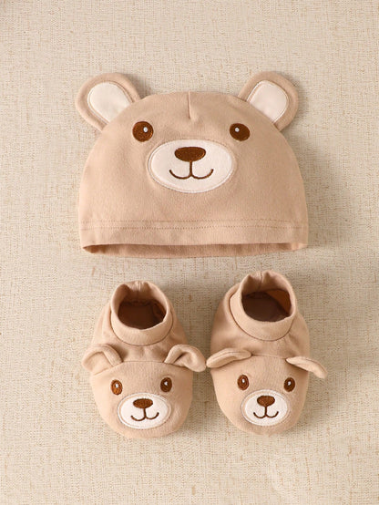 Maillard Style Brown Bear Bodysuit Set, Includes Overalls, Matching Hat, And Shoes- 3 Pieces Set, Cupid Pick, Soft & Cute Outfit For Newborn Photo Shoot, 100 Days, 1st Birthday