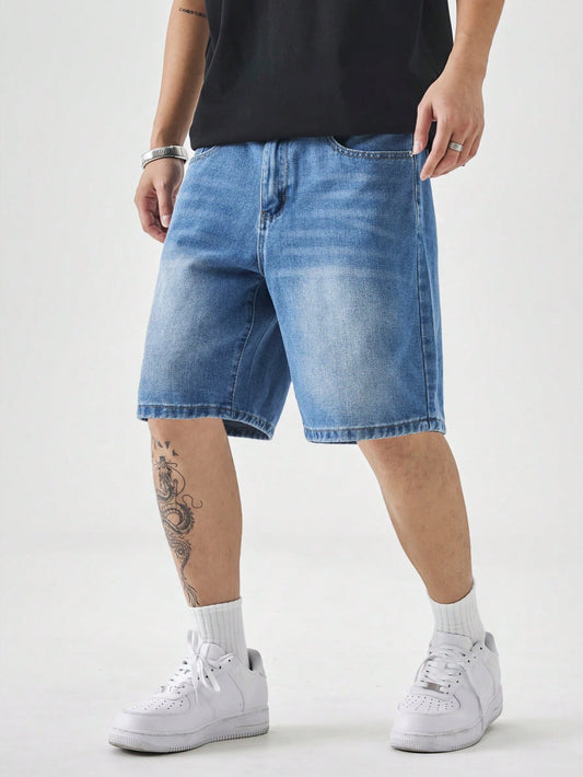 Manfinity Hypemode Plus Size Men's Summer Casual Washed Denim Shorts Jeans For Men Short Street Hang Out Tropical College
