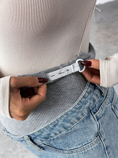 Maternity Grey Knit Patchwork Blue Denim Loose Fit Pants