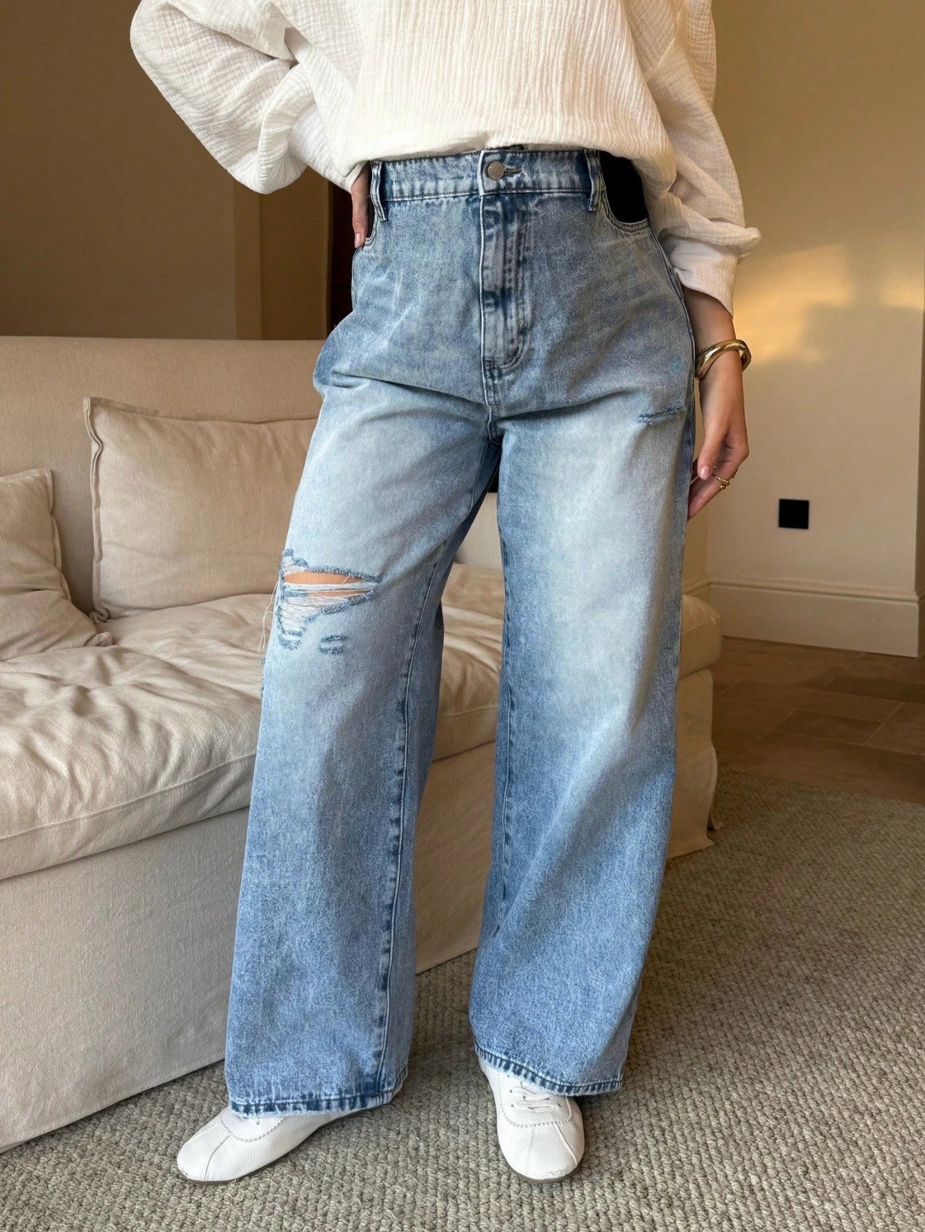 Maternity High Waist Distressed Light Blue Jeans,Winter Casual Everyday Loose Versatile Fashionable Wide Leg Denim For Women,Chic Y2k Streetwear Party