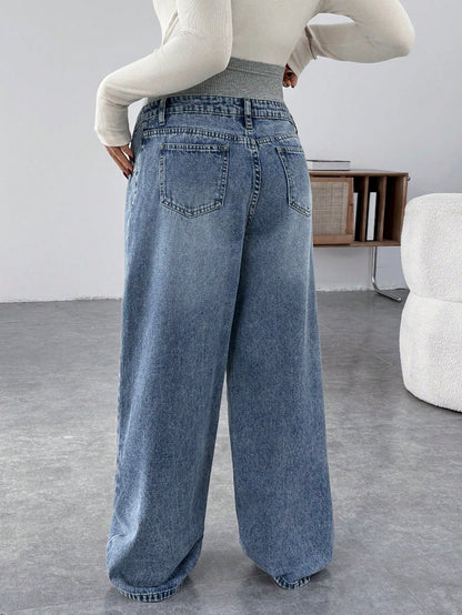 Maternity Loose Straight Leg Jeans, Blue