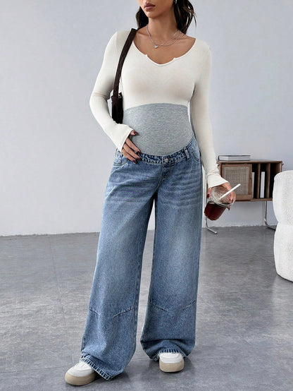 Maternity Loose Straight Leg Jeans, Blue