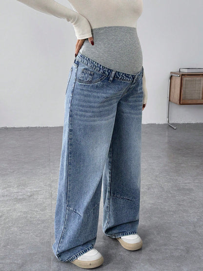 Maternity Loose Straight Leg Jeans, Blue