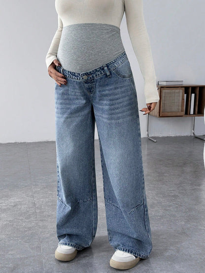 Maternity Loose Straight Leg Jeans, Blue